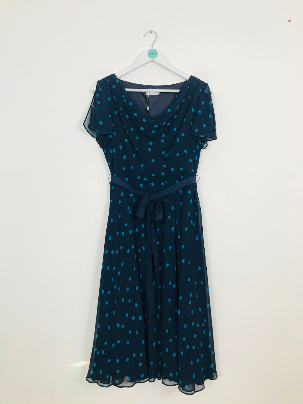Jacques Vert Women's Polka Dot Midi A-Line Dress NWT | UK12 | Blue