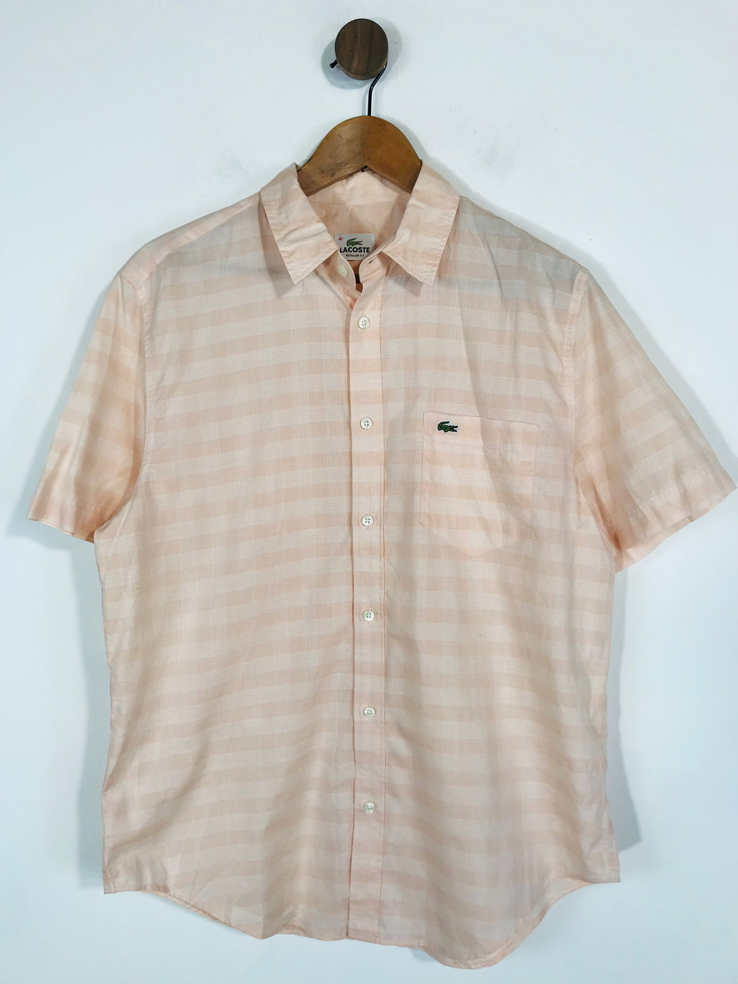 Lacoste Men's Check Gingham Short Sleeve Button-Up Shirt | 41 L | Pink