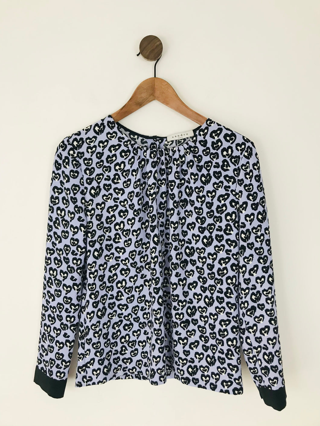 Sandro Women’s Leopard Print Long Sleeve Blouse | M UK10-12 | Blue