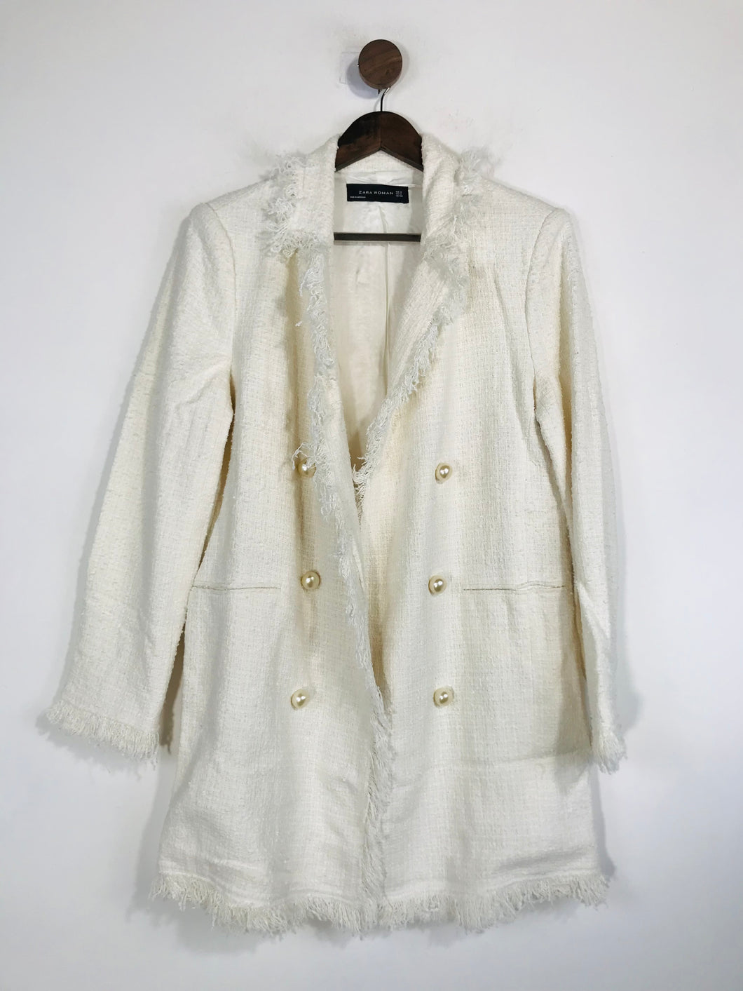 Zara Women's Tweed Overcoat Coat | M UK10-12 | White