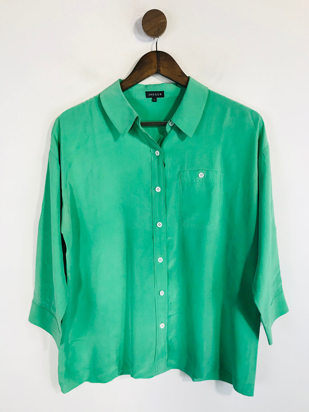 Jaeger Women's Silk Button-Up Shirt | UK12 | Green