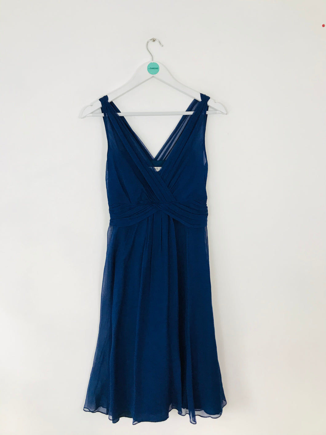 L.K. Bennett Women’s V-Neck Silk Draped Dress | UK8 | Navy Blue