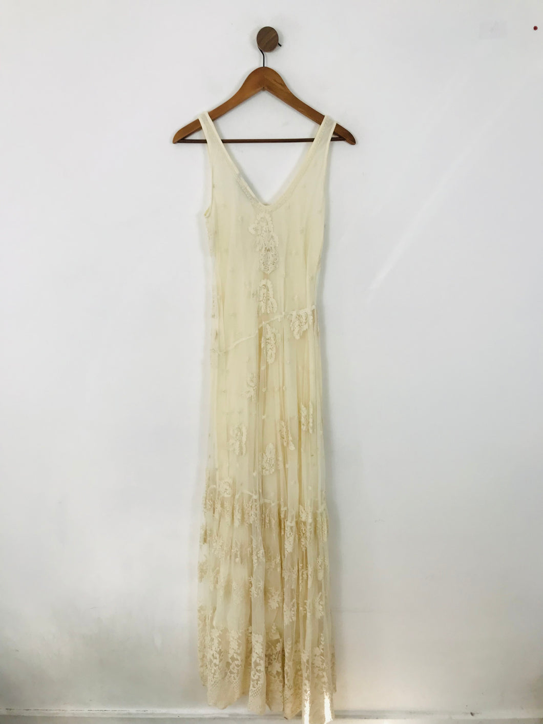 Zara Women's Floral Embroidered Mesh Maxi Dress | XS UK6-8 | White