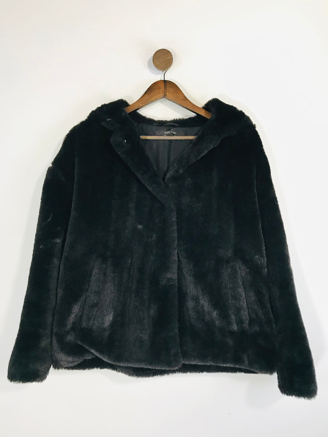 Zara Women's Faux Fur Overcoat Coat | S UK8 | Black