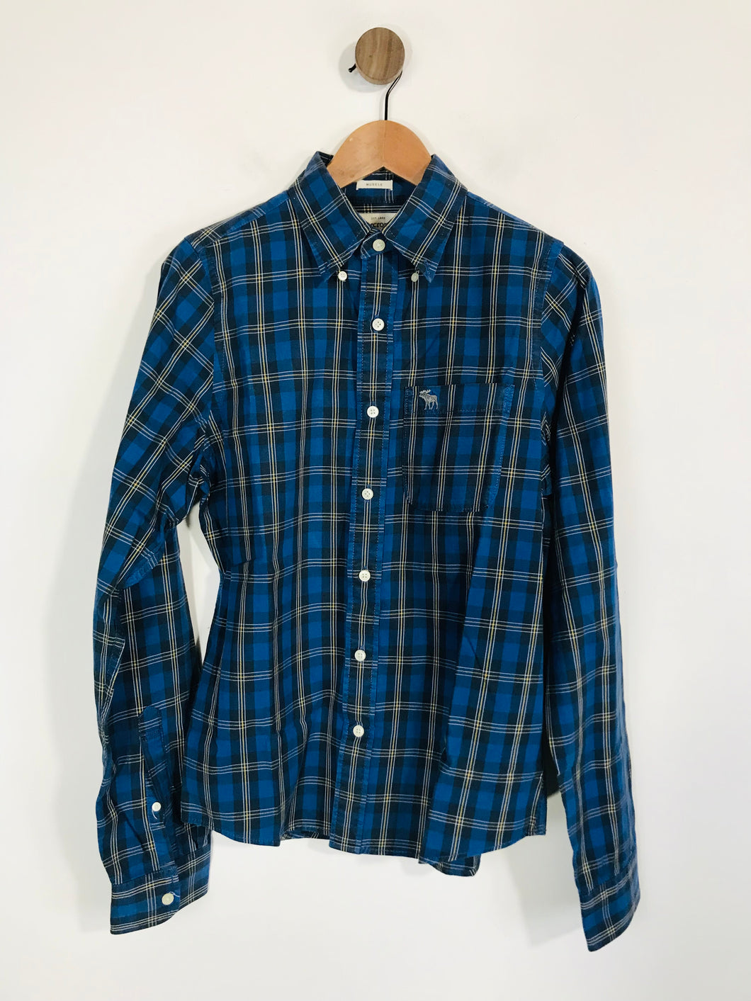 Abercrombie & Fitch Men's Cotton Check Gingham Button-Up Shirt | M | Blue
