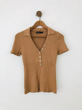 Load image into Gallery viewer, Karen Millen Women&#39;s Knit Henley T-Shirt | M UK10-12 | Brown
