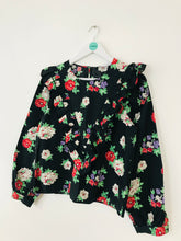 Load image into Gallery viewer, Zara Women’s Floral Frill Blouse | UK10-12 | Black
