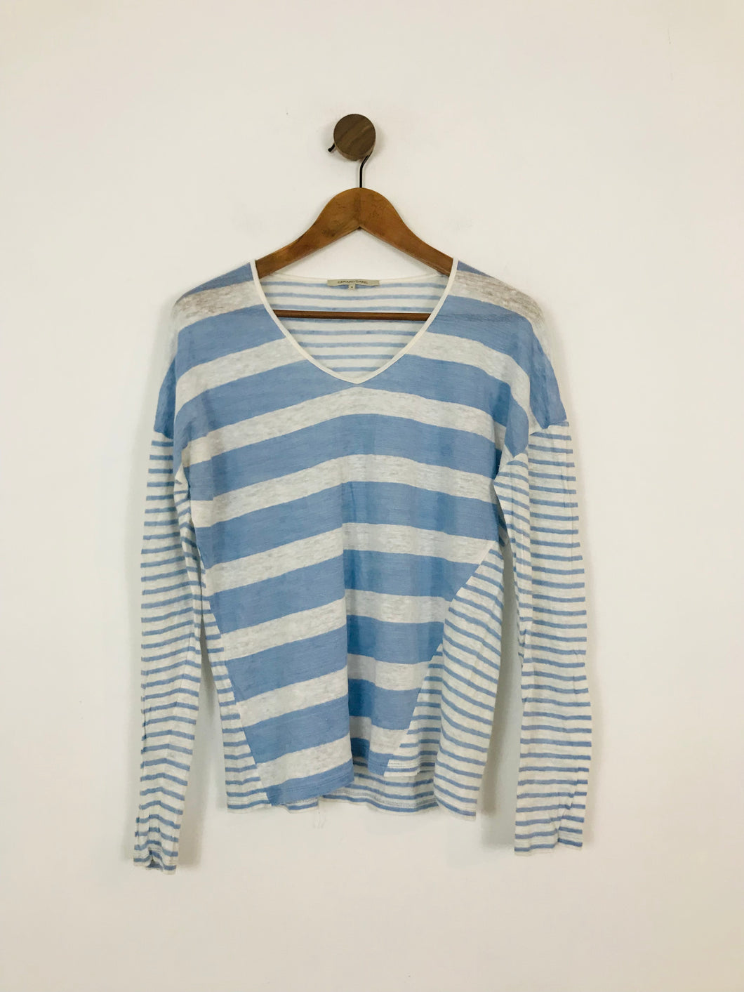Gerard Darel Women's Linen Striped T-Shirt | 4 UK14 | Blue