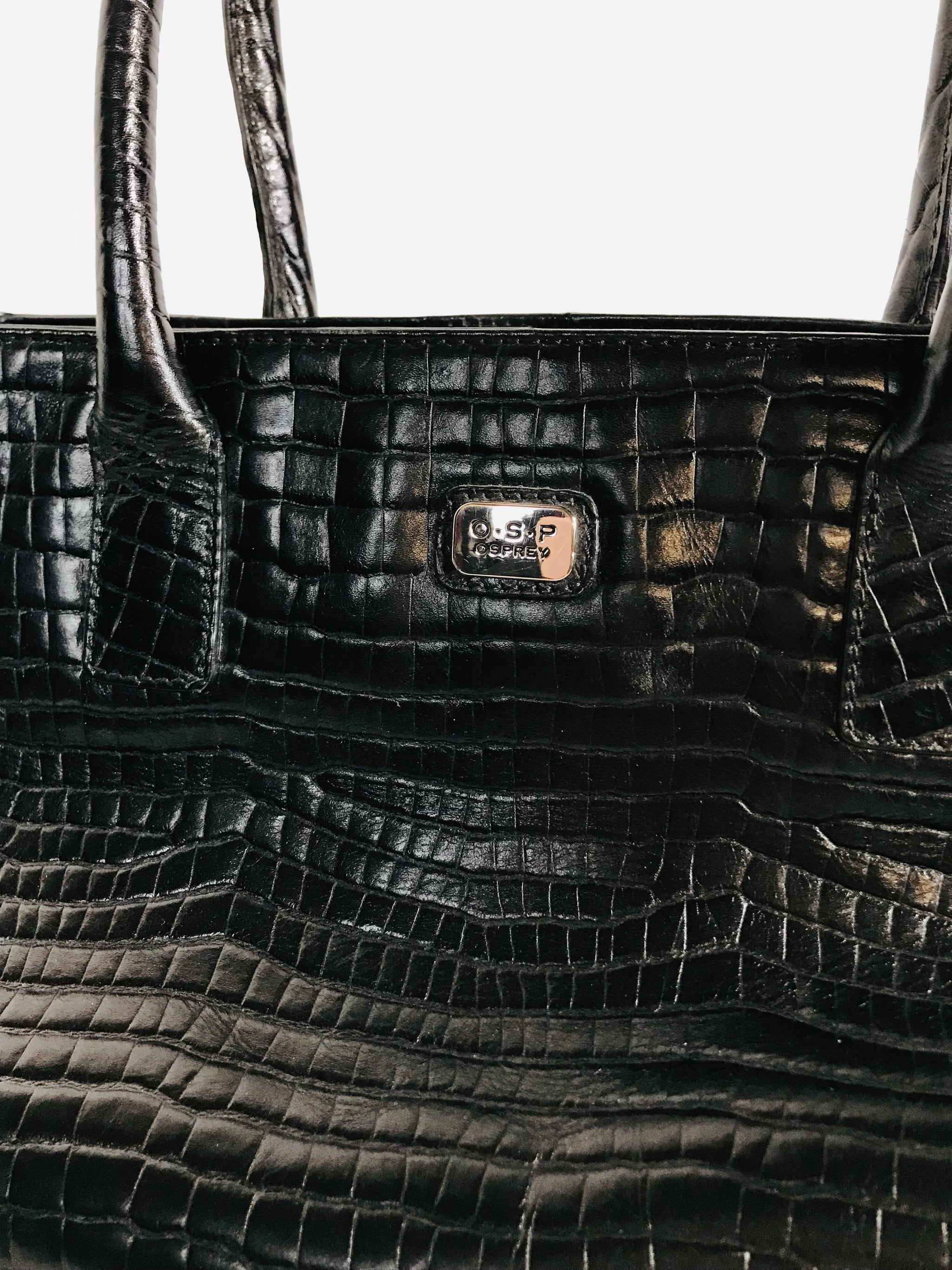 osprey black patent bag Osprey Women's Leather Croc Shoulder Bag | M UK10-12