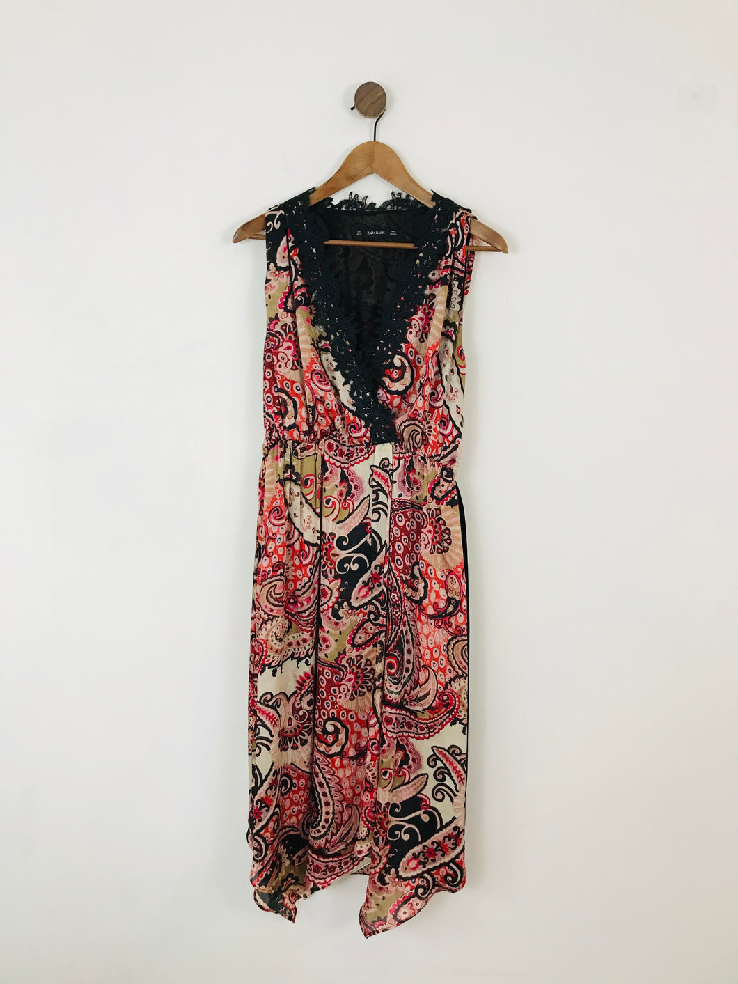 Zara Women’s Paisley Sleeveless Gathered Maxi Dress | UK14 L | Red