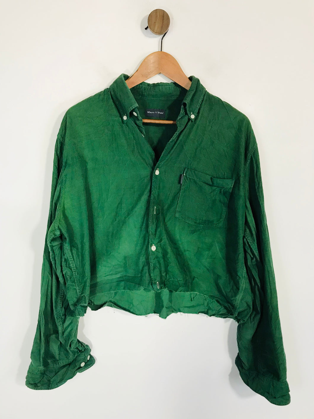 Marc O’Polo Women's Crop Corduroy Button-Up Shirt | M UK10-12 | Green