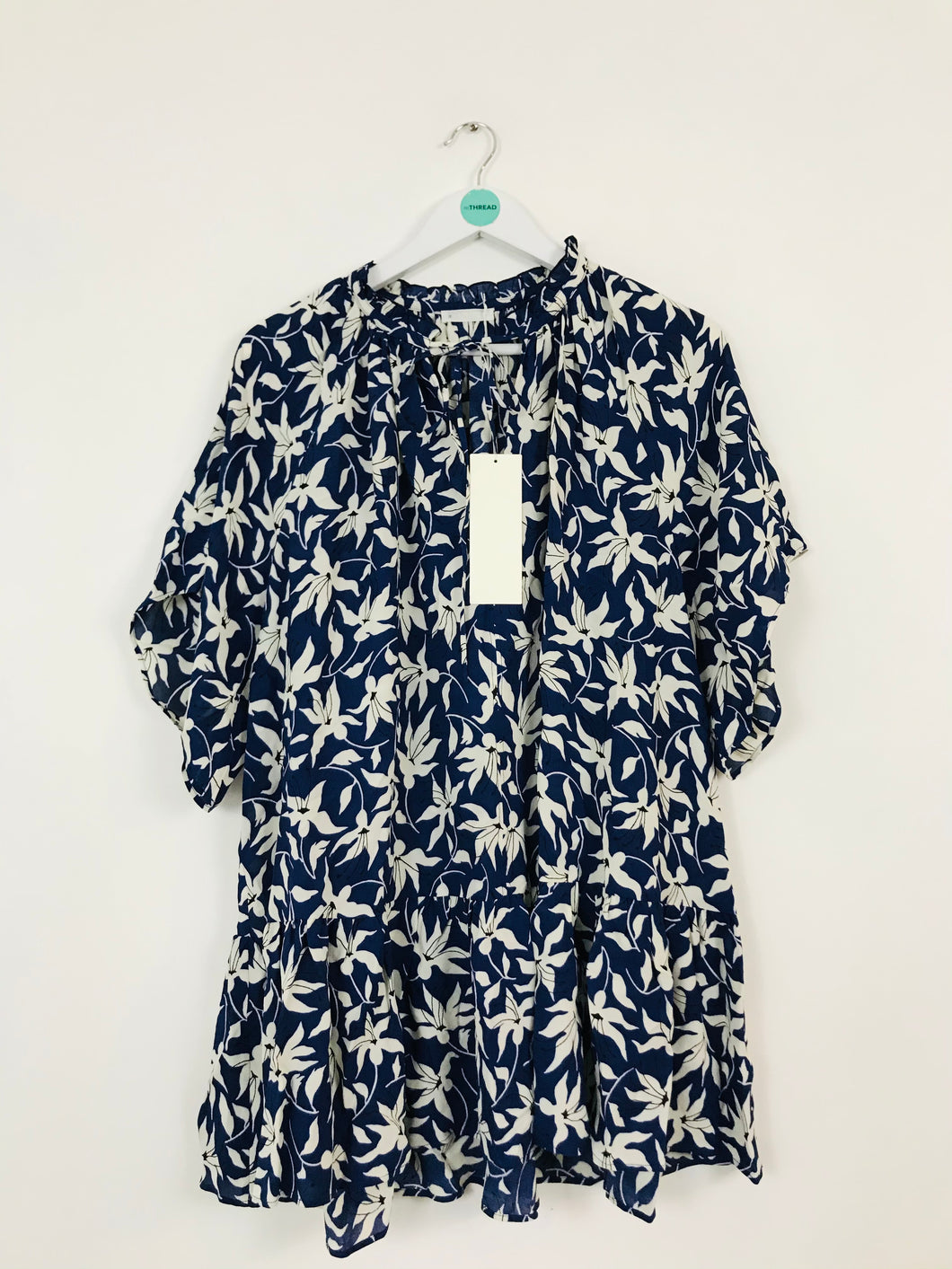 Arket Women’s Floral Oversized Ruffle Shirt Dress NWT | 36 UK10 | Blue