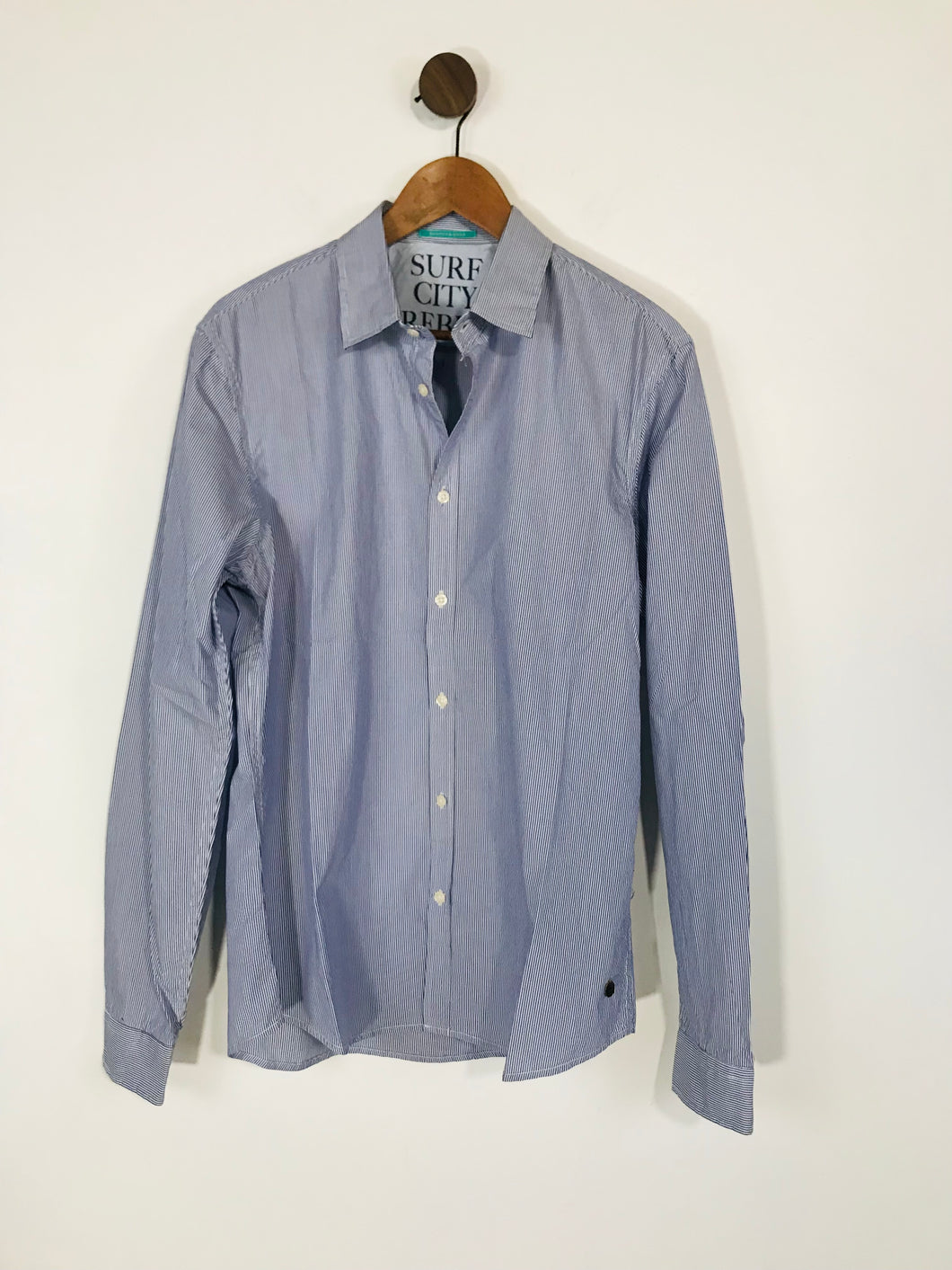Scotch & Soda Men's Striped Button-Up Shirt | L  | Blue