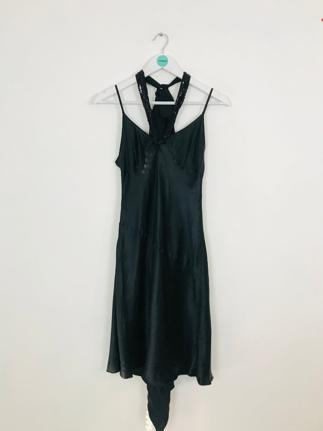 Patrizia Pepe Women’s 100% Silk Halter Neck Midi Shift Dress | UK 12 | Black