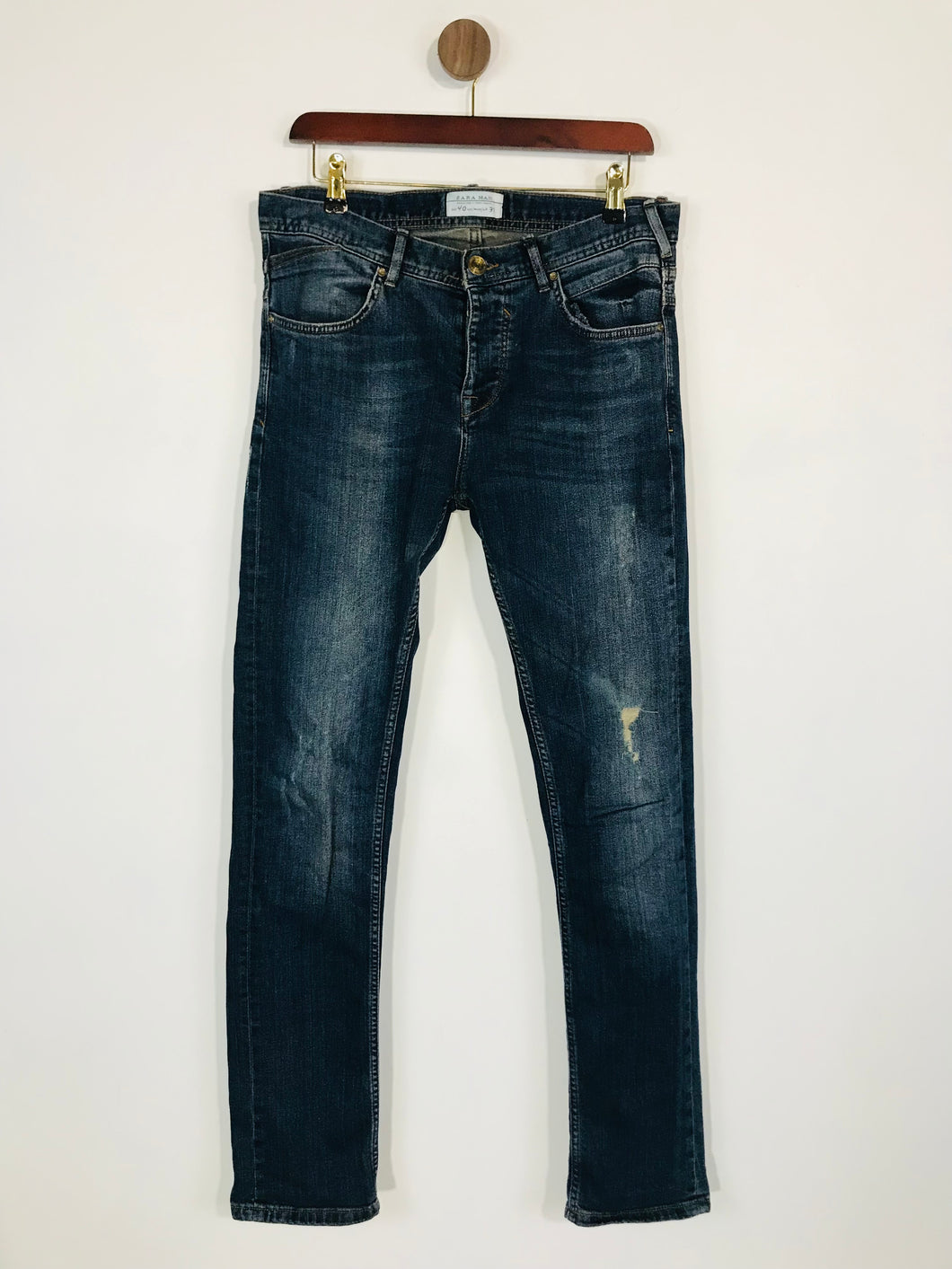 Zara Man Men's Cotton Ripped Slim Jeans | EU40 | Blue