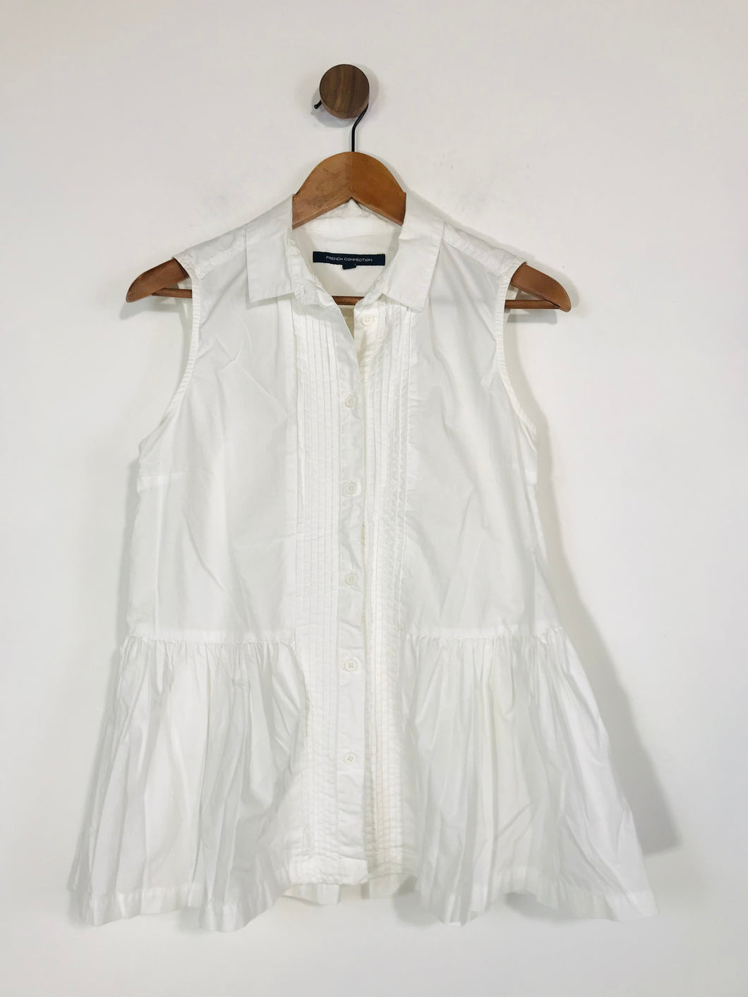 French Connection Women's Sleeveless Pleated Button-Up Shirt | UK10 | White
