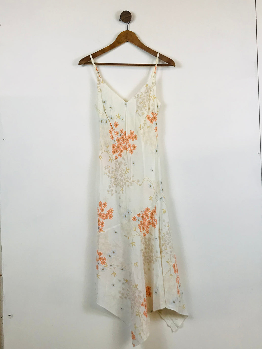 Sisley Women's Floral V-Neck Asymmetrical Slip Midi Dress | XS UK6-8 | White