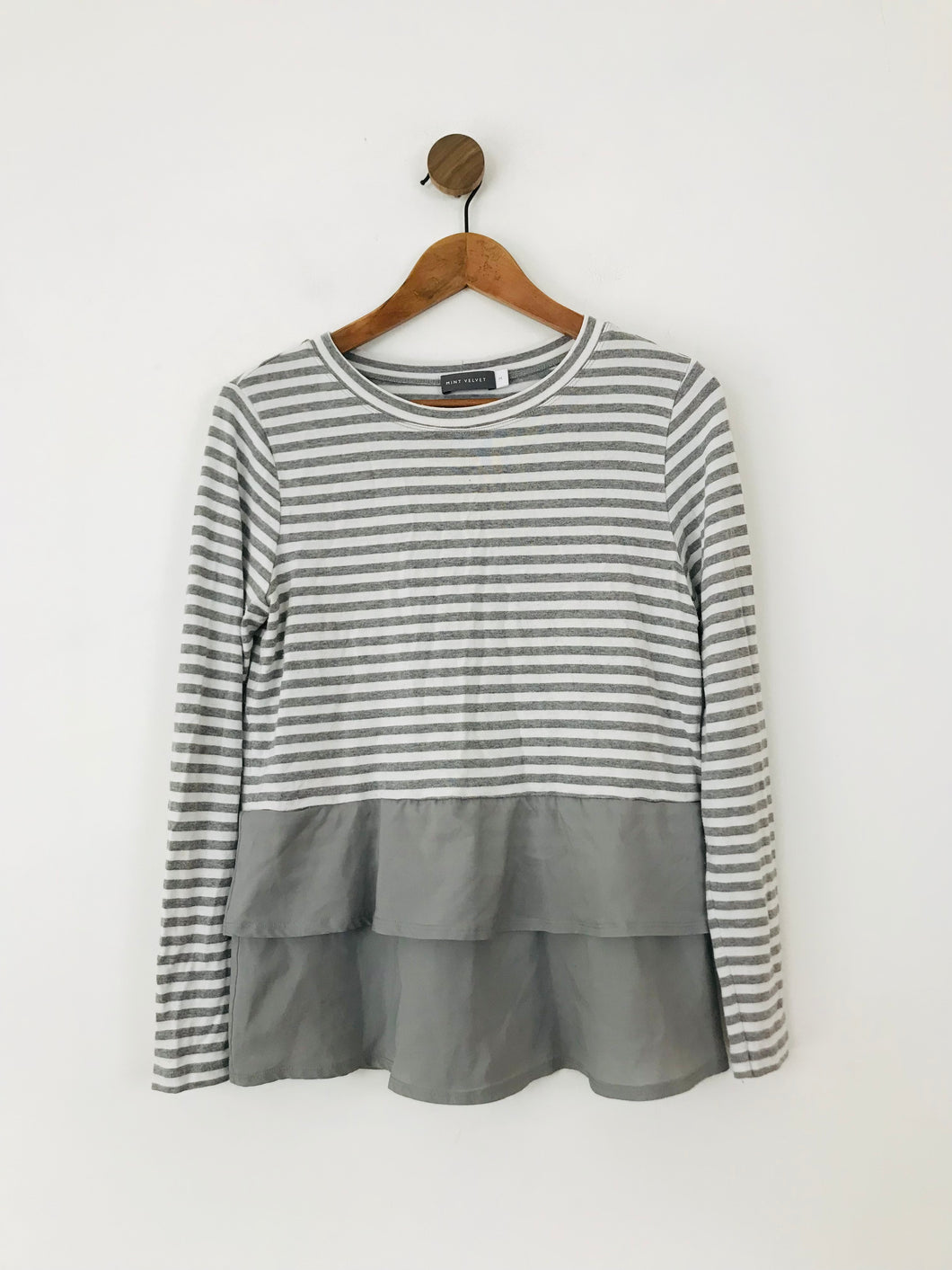Mint Velvet Women's Striped Peplum Blouse | M UK10-12 | Grey