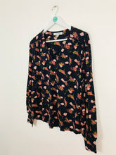 Load image into Gallery viewer, L.K. Bennett Women’s Floral Long Sleeve Blouse Top | M | Navy Blue
