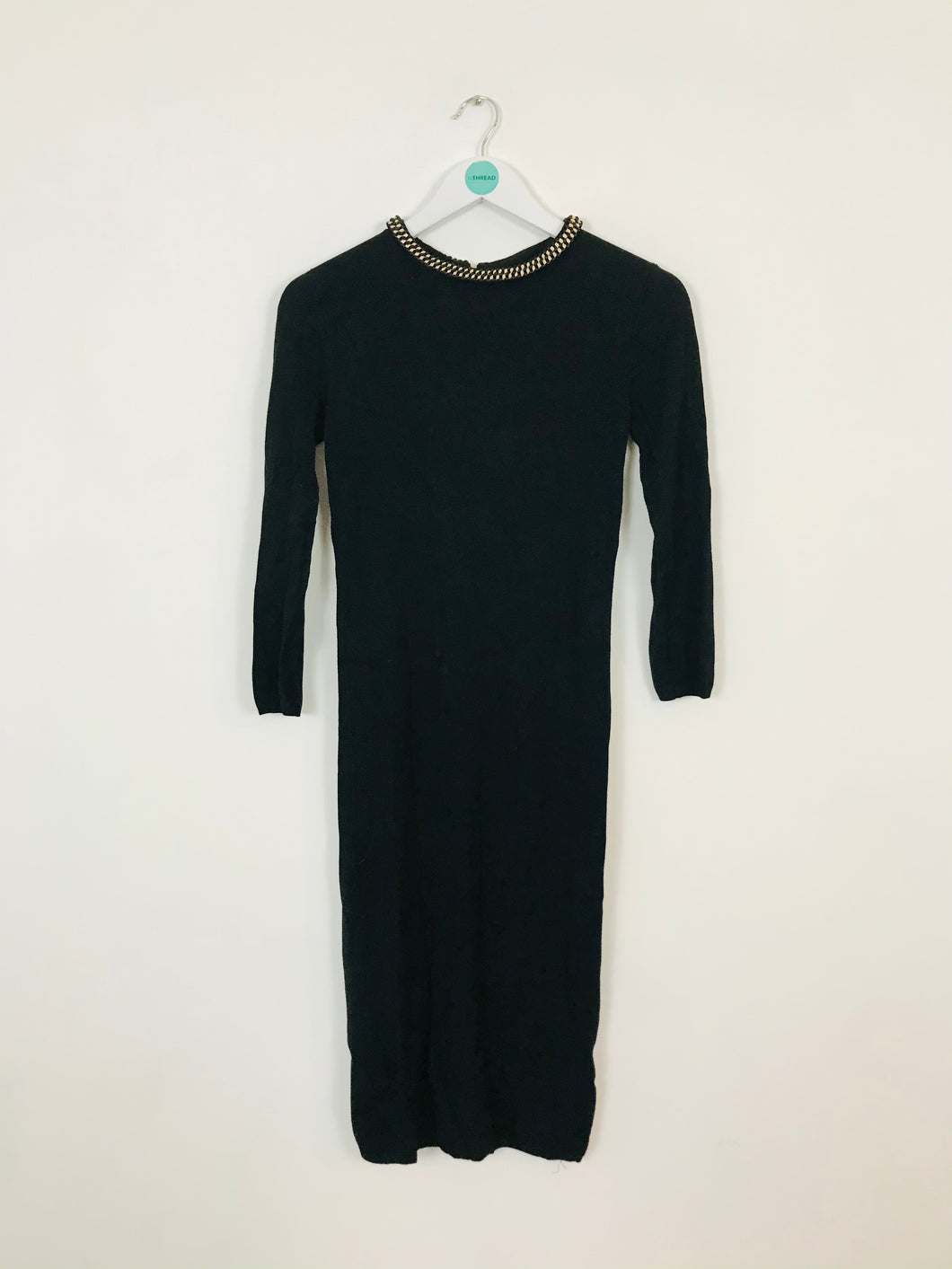 Zara Knitted Midi Body Con Dress | UK 12 | Black