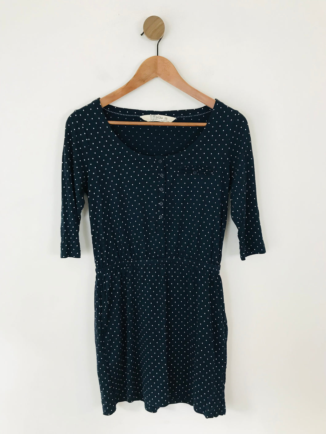 Fat Face Women's Polka Dot Long Sleeve Jersey Mini Dress | UK10 | Blue