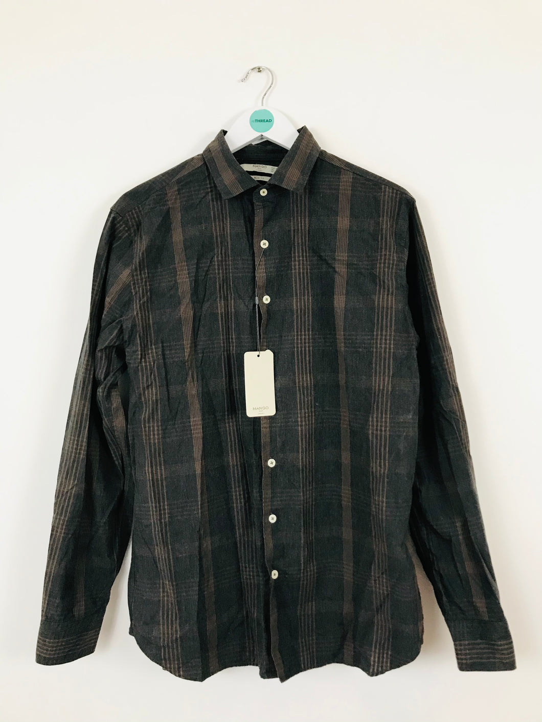 Mango Men’s Check Long-Sleeve Shirt NWT | M | Grey