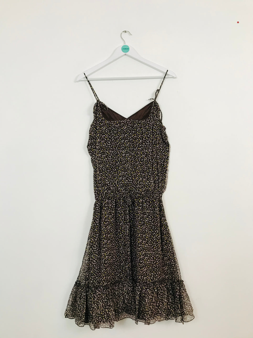 Ted Baker Women’s Silk Polka-Dot Ruffle V-Neck Dress | 3 UK12 | Brown