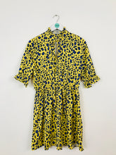 Load image into Gallery viewer, IVIVI Women’s Leopard Print Ruffle Smock Dress | L | Yellow
