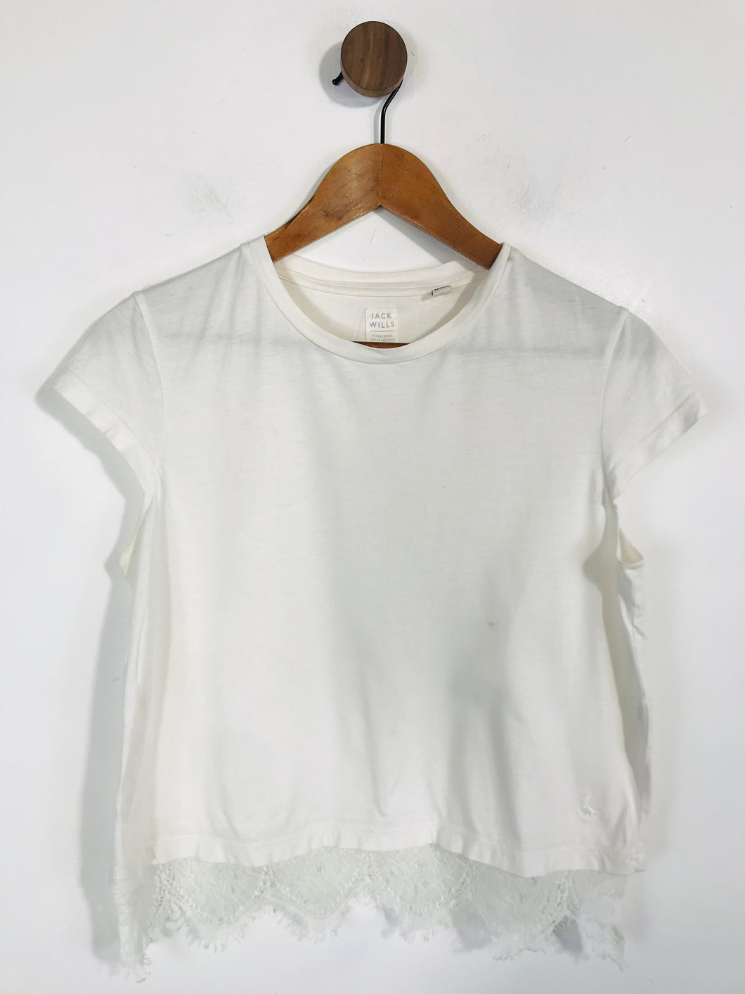Jack Wills Women's Lace Trim T-Shirt | UK8 | White