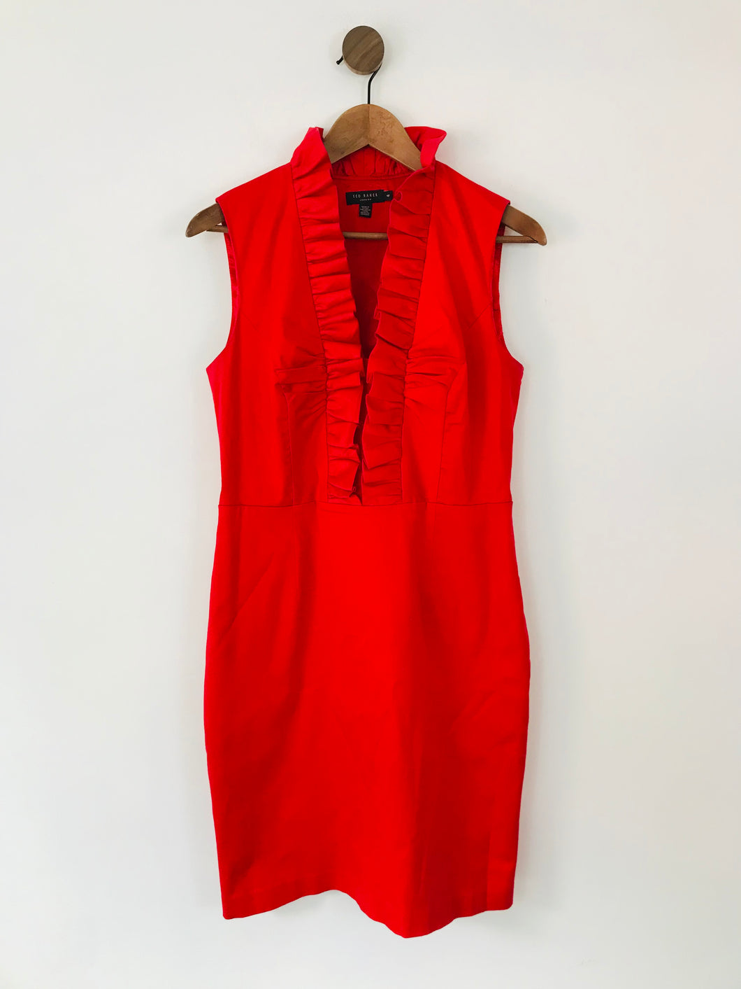 Ted Baker Women's Ruffle Neck Sheath Dress | 4 UK14 | Red