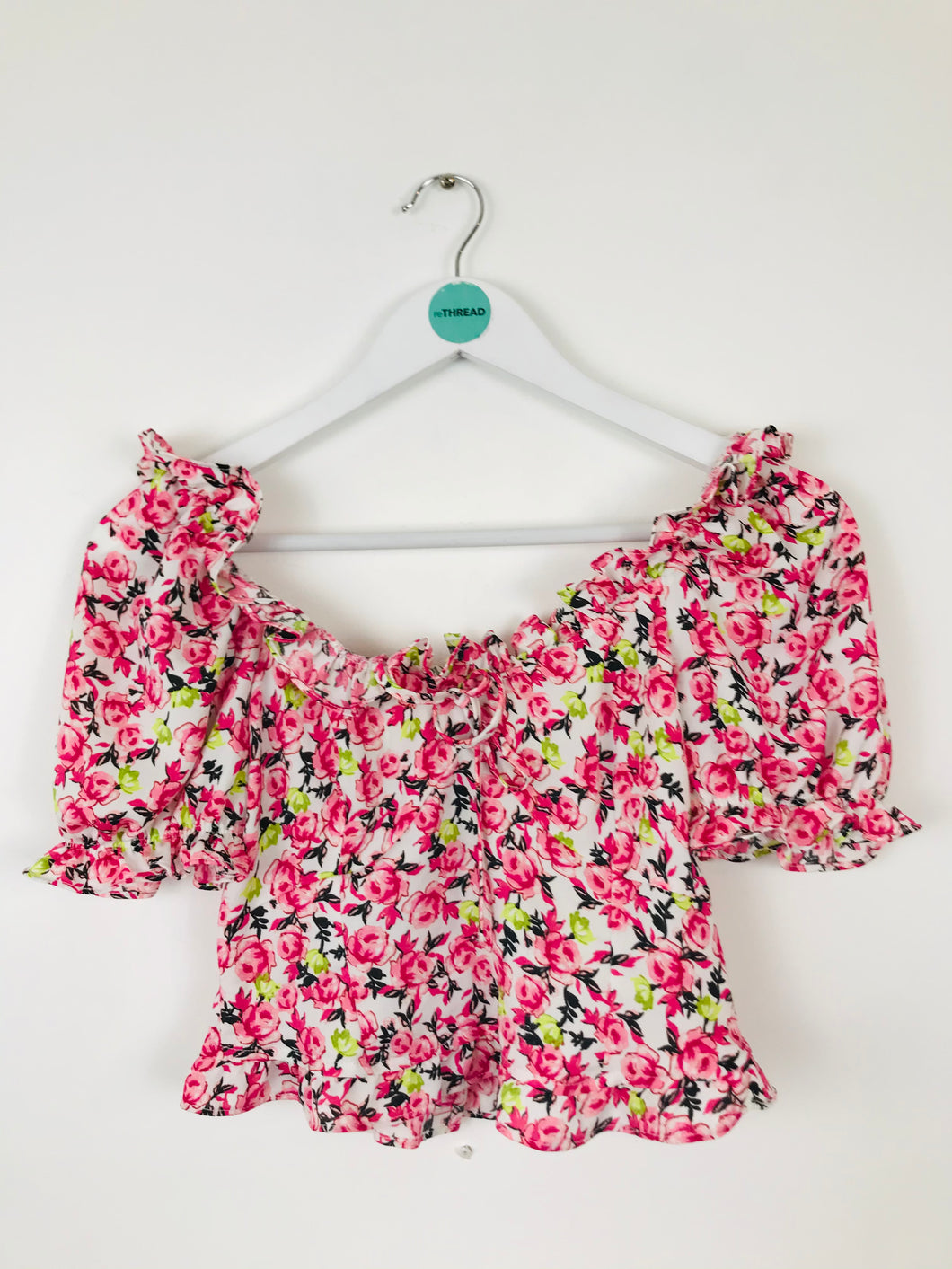 Zara Womens Floral Cropped Blouse | XS | Pink