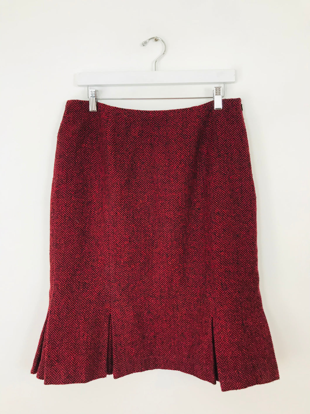 Hobbs Women’s Wool Pleated Flare Skirt | UK14 | Red