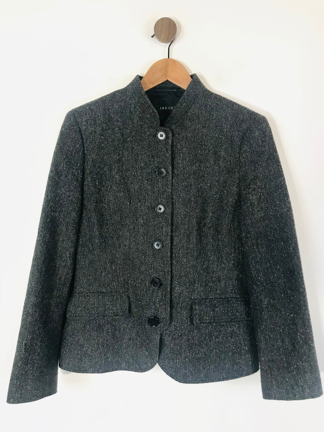 Jaeger Women's Wool High Neck Blazer Jacket | UK14 | Grey