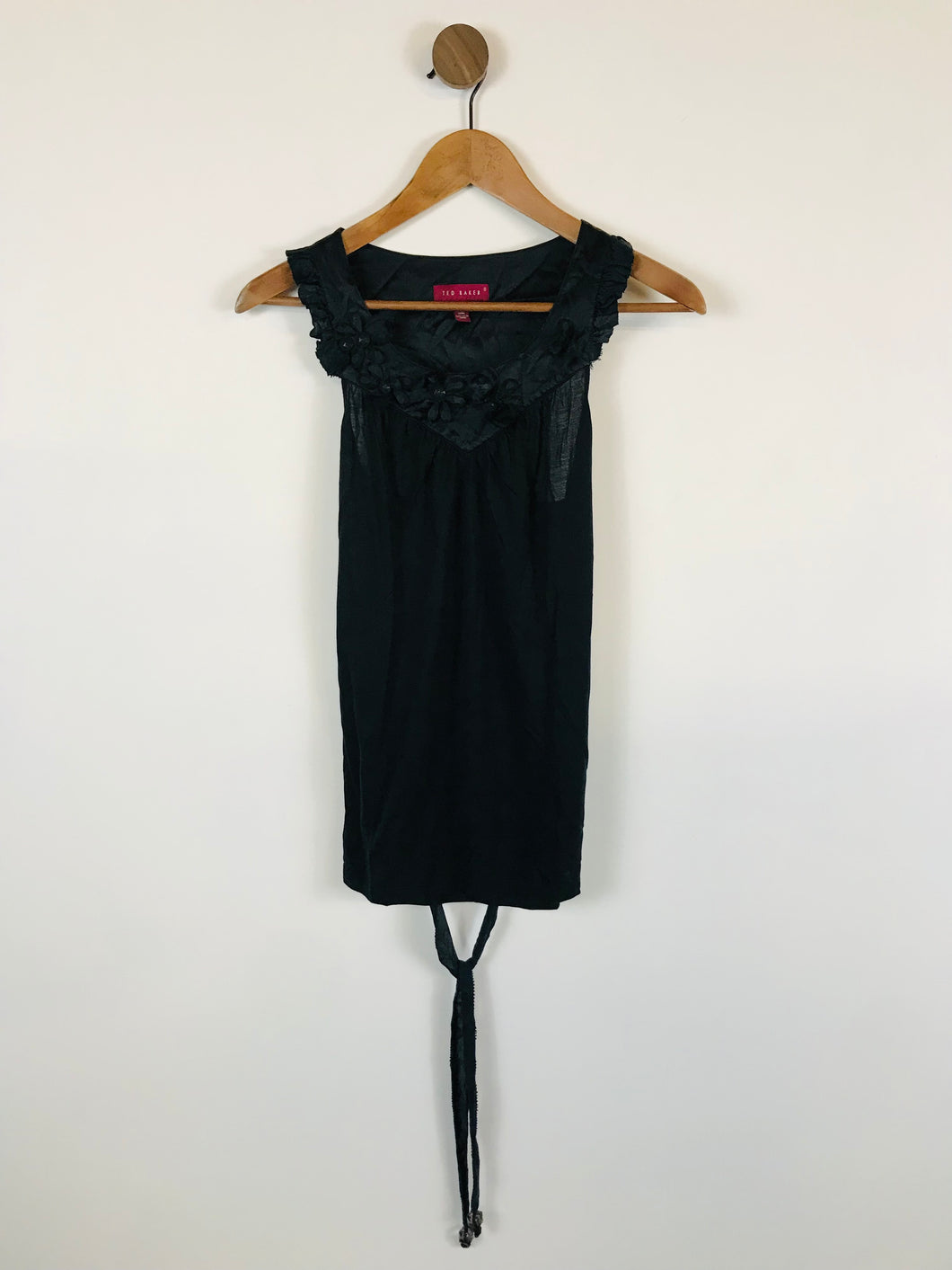 Ted Baker Women's Silk Ruffle Tie Waist Tank Top | 0 UK6 | Black