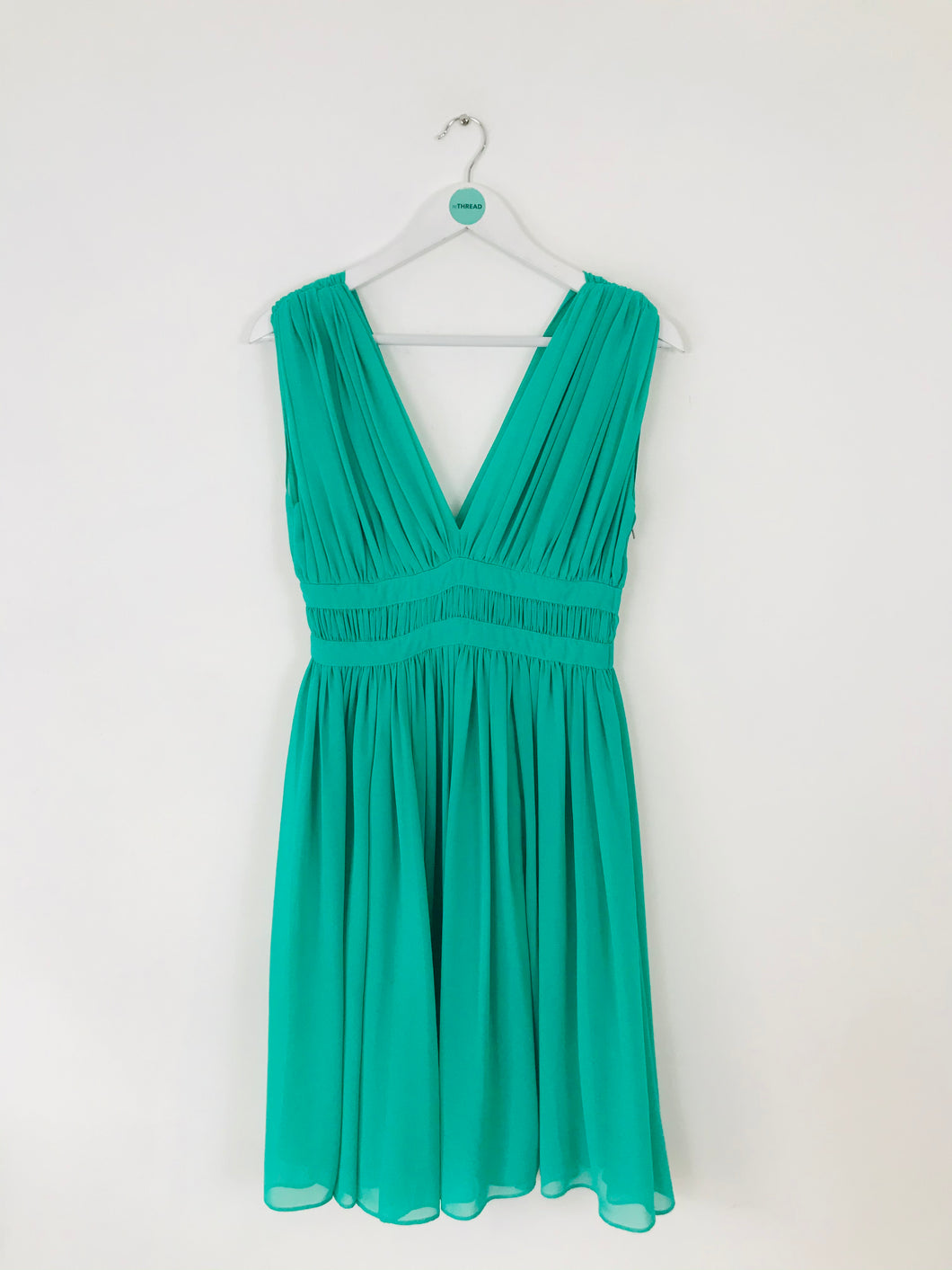 Reiss Women’s V-Neck Draped Mini Dress | UK8 | Turquoise Green Blue