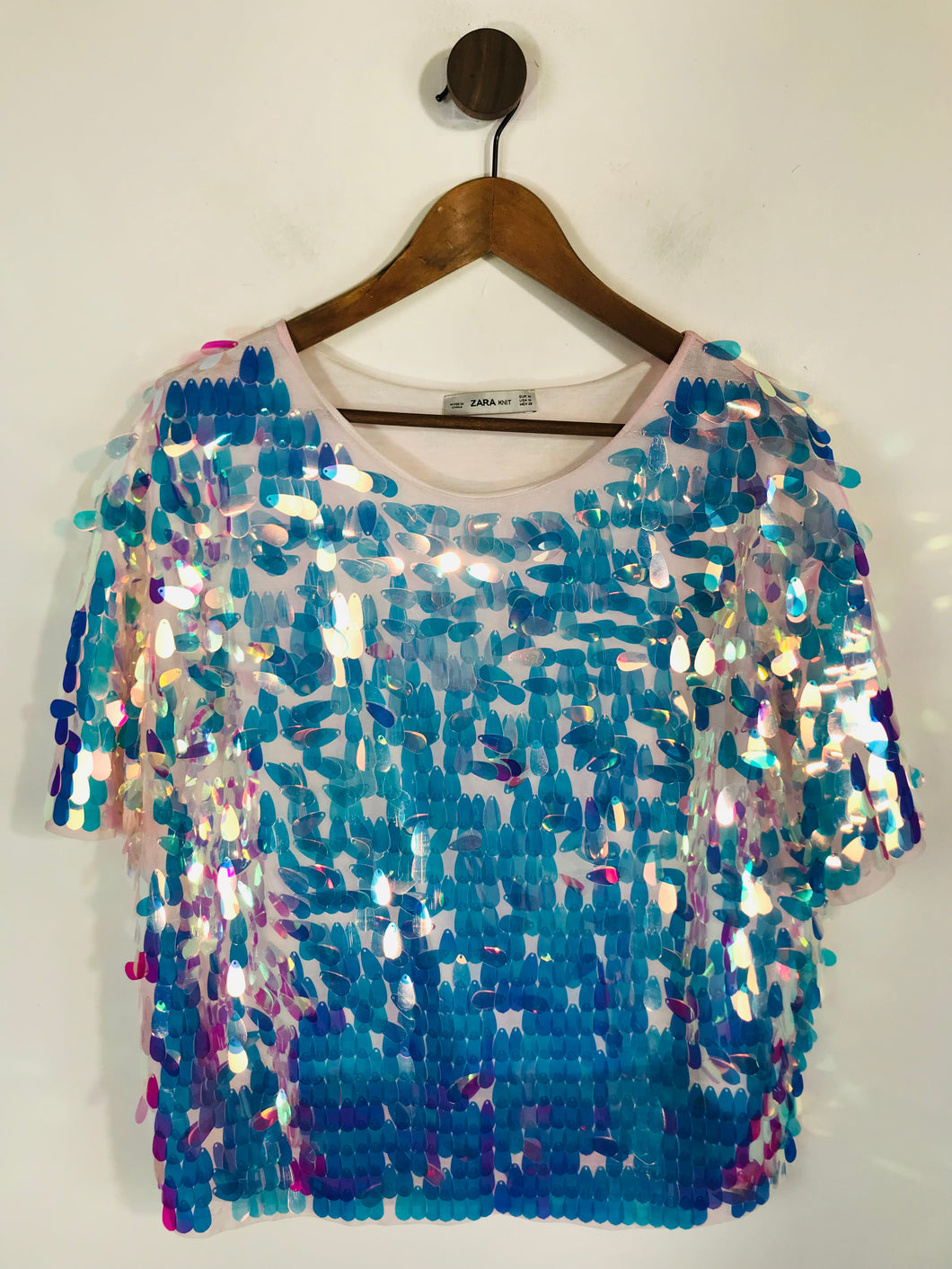 Zara Women's Sequin T-Shirt | M UK10-12 | Multicoloured