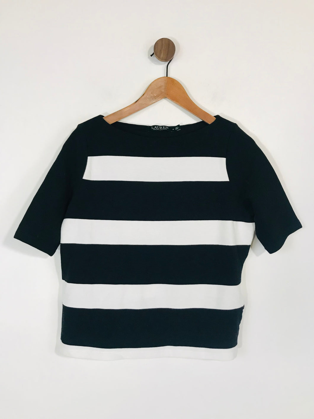 Ralph Lauren Women's Striped Ribbed T-Shirt  | M UK10-12 | Black