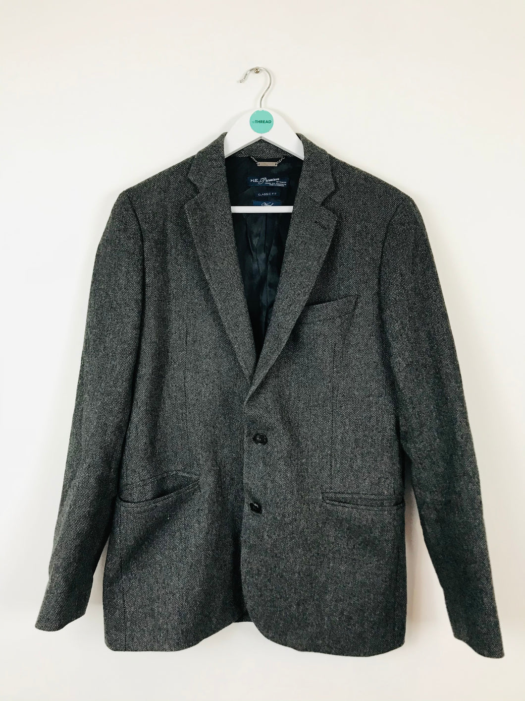 H.E. by Mango Wool Suit Jacket Blazer | UK40 L | Grey