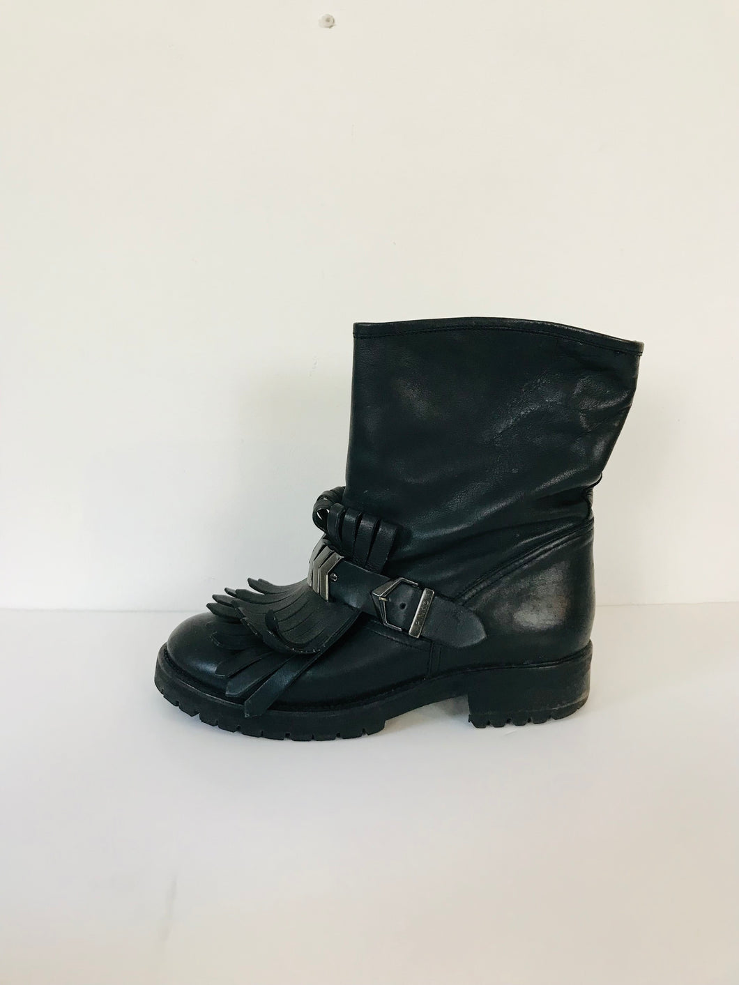 Pinko Women's Leather Fringe Boots | 39 UK6 | Black