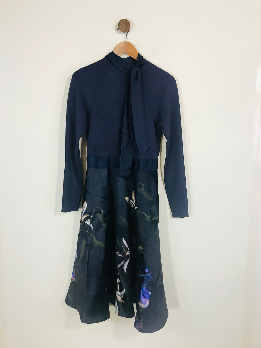 Ted Baker Women's Floral High Neck A-Line Dress NWT | 3 UK12 | Blue