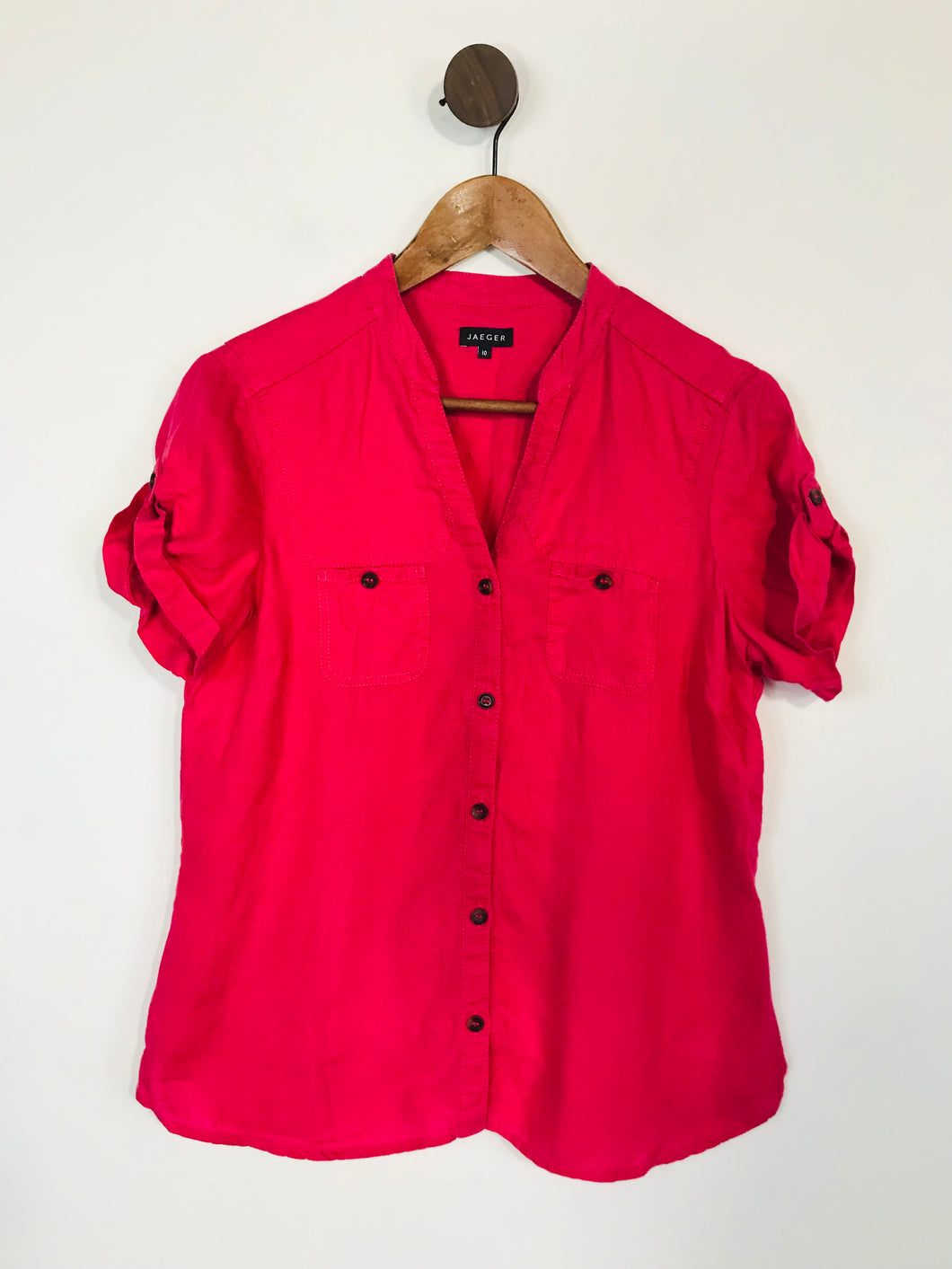 Jaeger Women's Linen Button-Up Shirt | UK10 | Pink