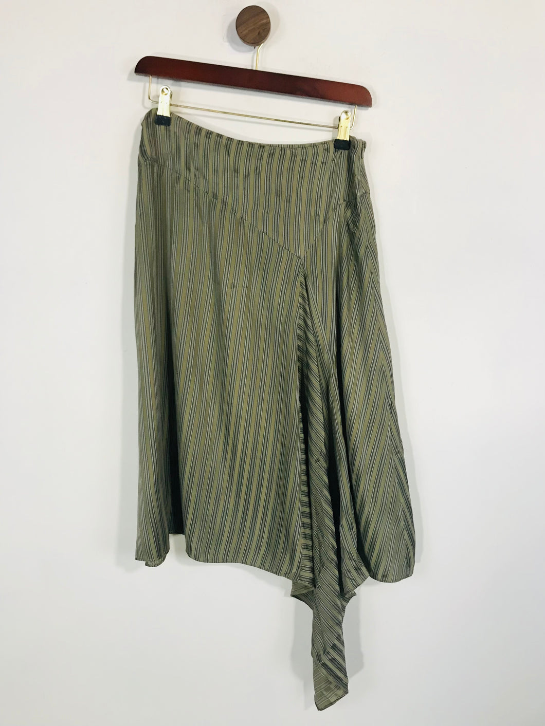 French Connection Women's Silk Striped A-Line Skirt | UK10 | Green