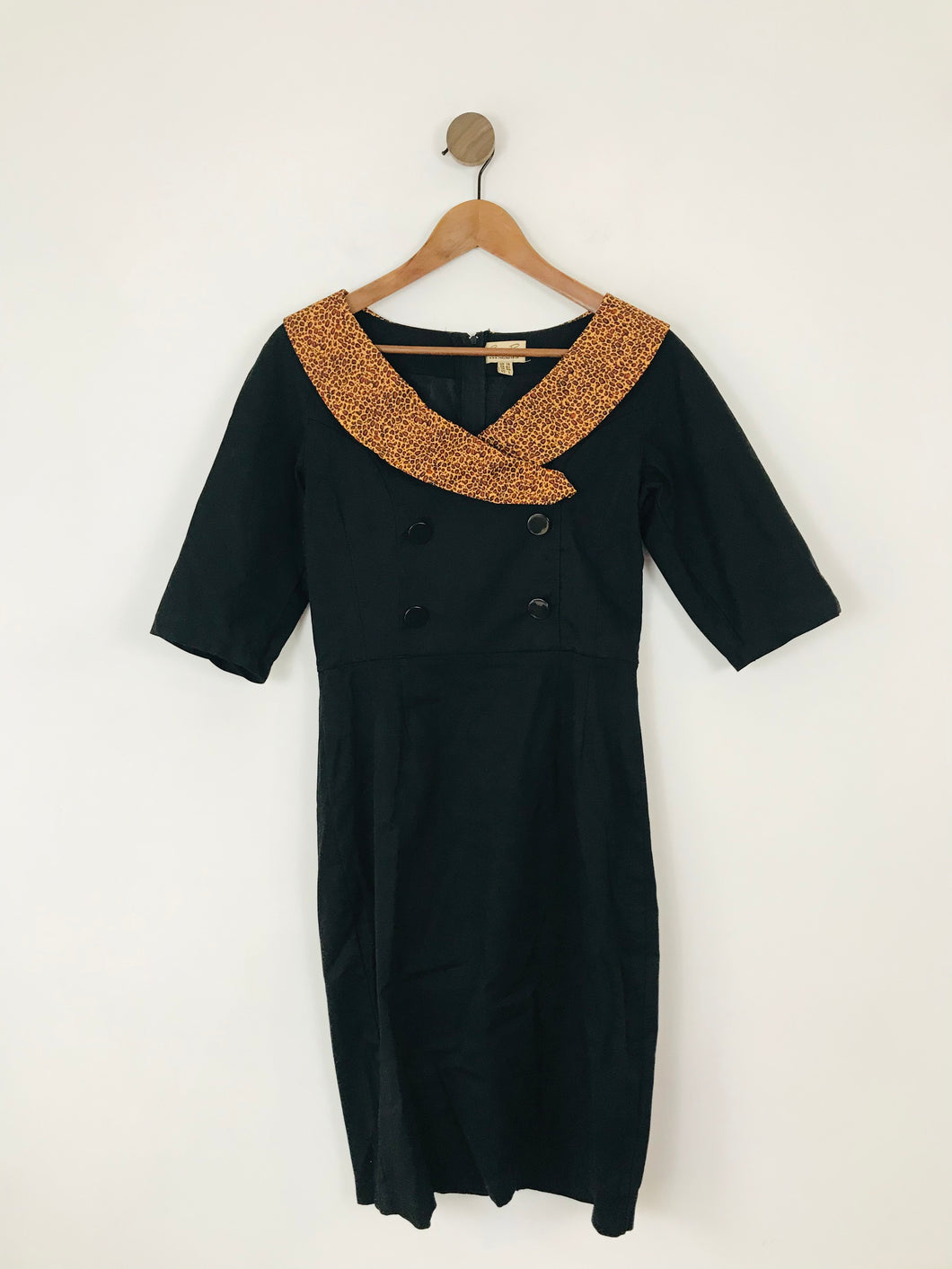 Lindy Bop Women’s Leopard Print Collar Sheath Dress | UK14 | Black