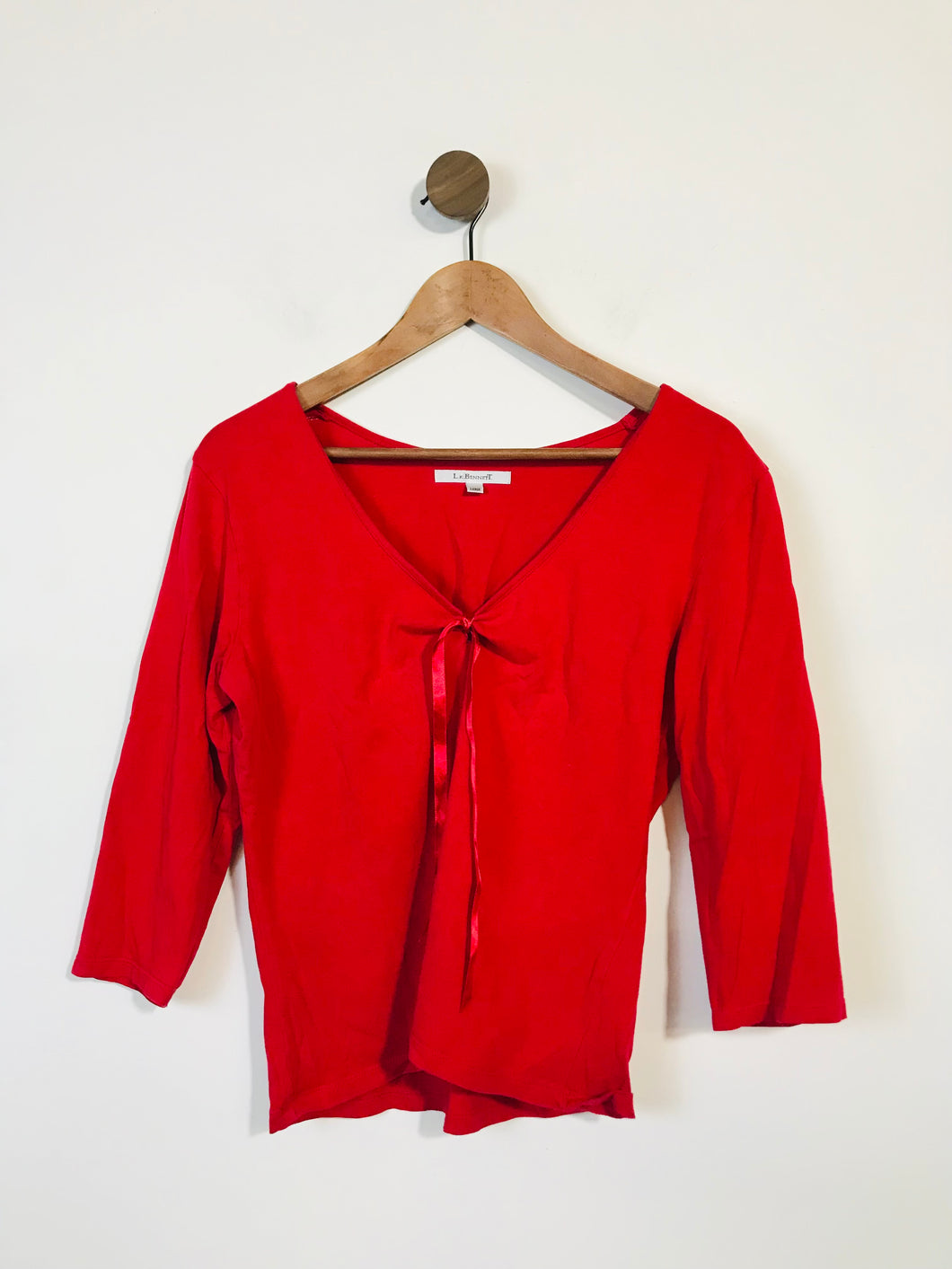 LK Bennett Women's Long Sleeve V-Neck T-Shirt | L UK14 | Red