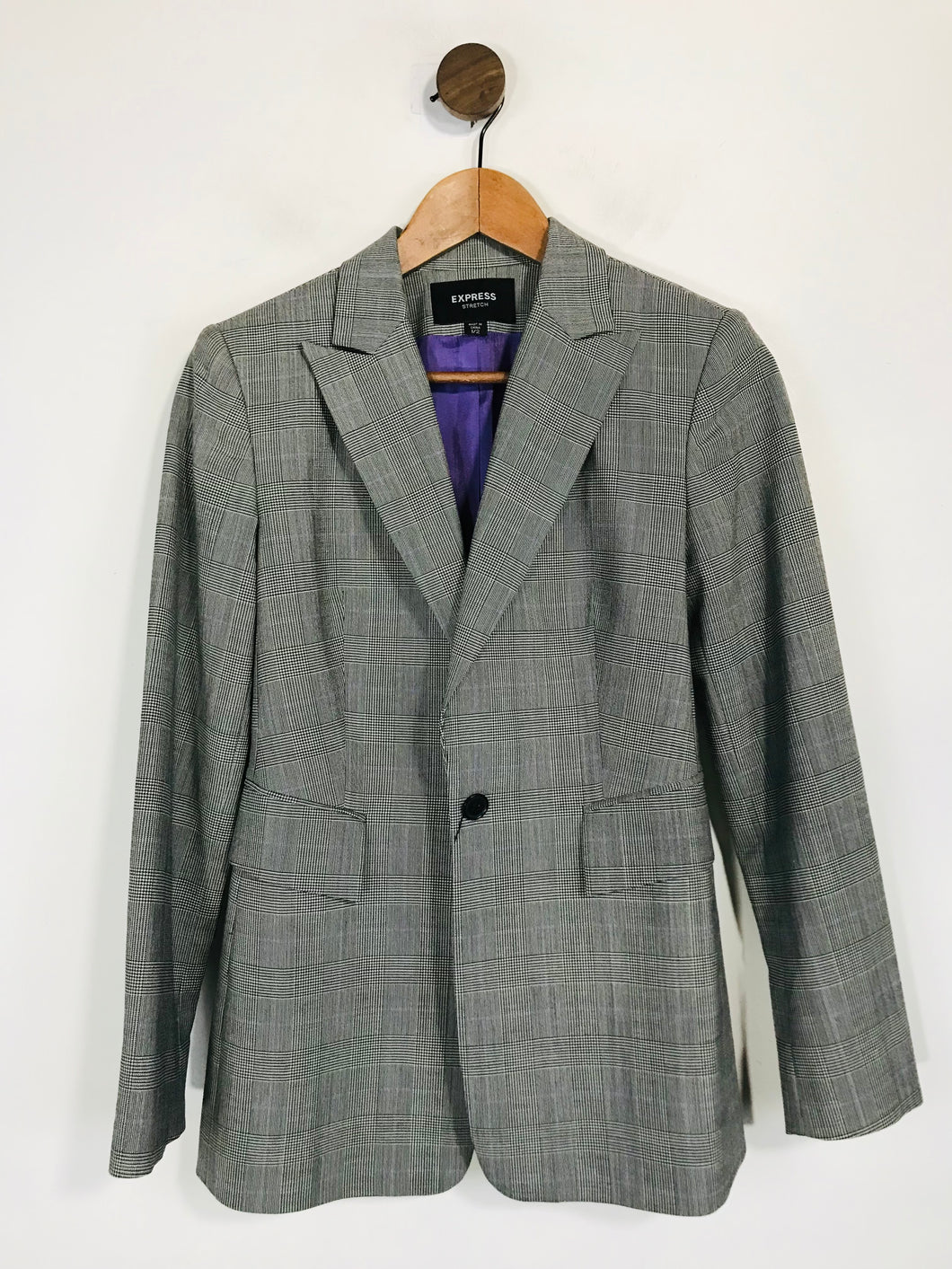 Express Women's Wool Check Gingham Blazer Jacket | UK6 | Grey