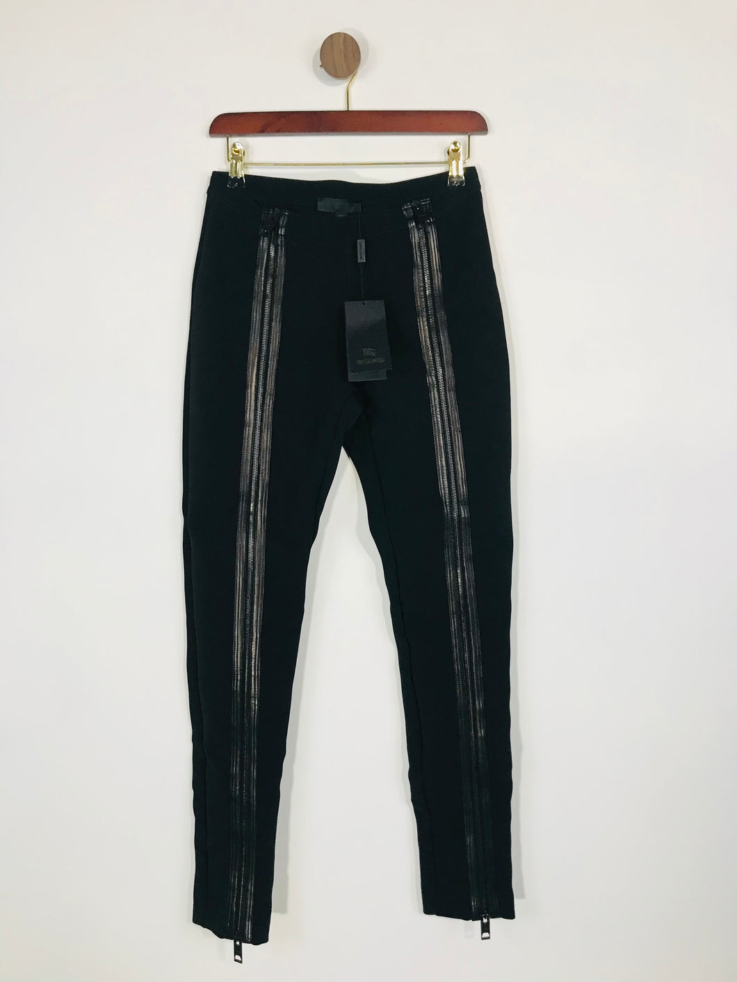 Burberry Women's Leather Blend Zipper Skinny Trousers NWT | IT42 UK10 | Black