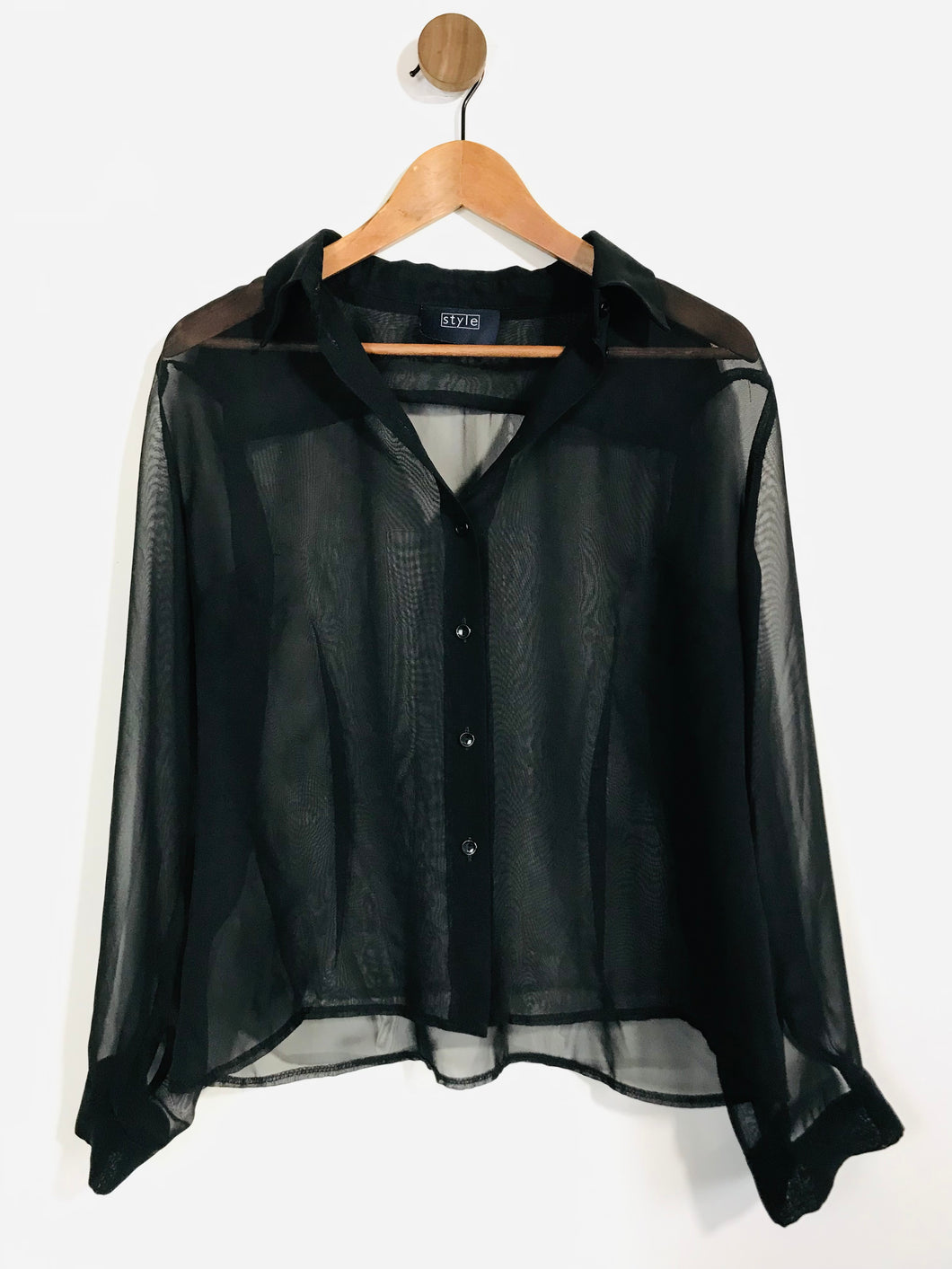 Style Women's Sheer Button-Up Shirt | M UK10-12 | Black