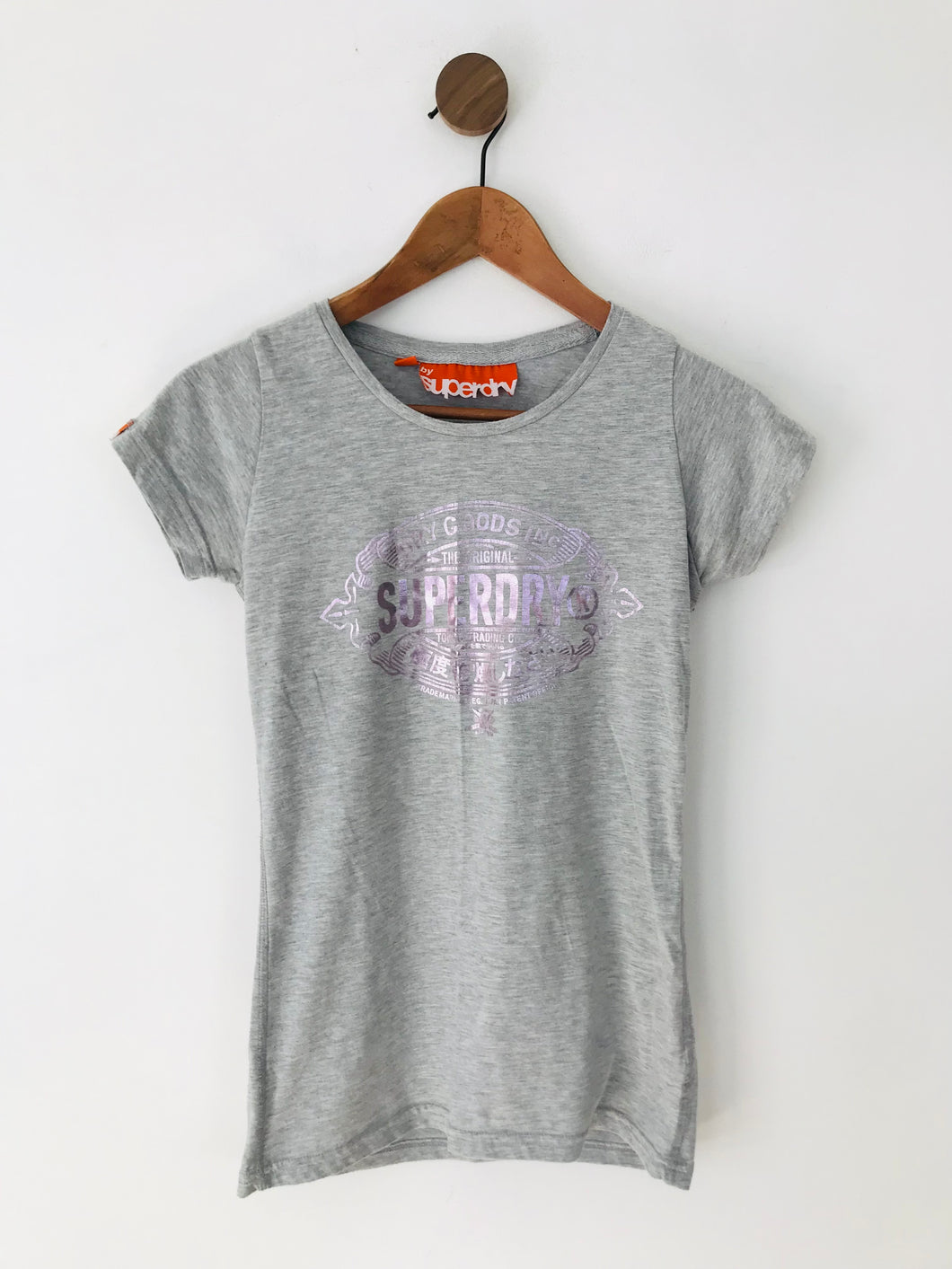 Superdry Women's Shiny Foil Logo Graphic T-Shirt | S UK8 | Grey