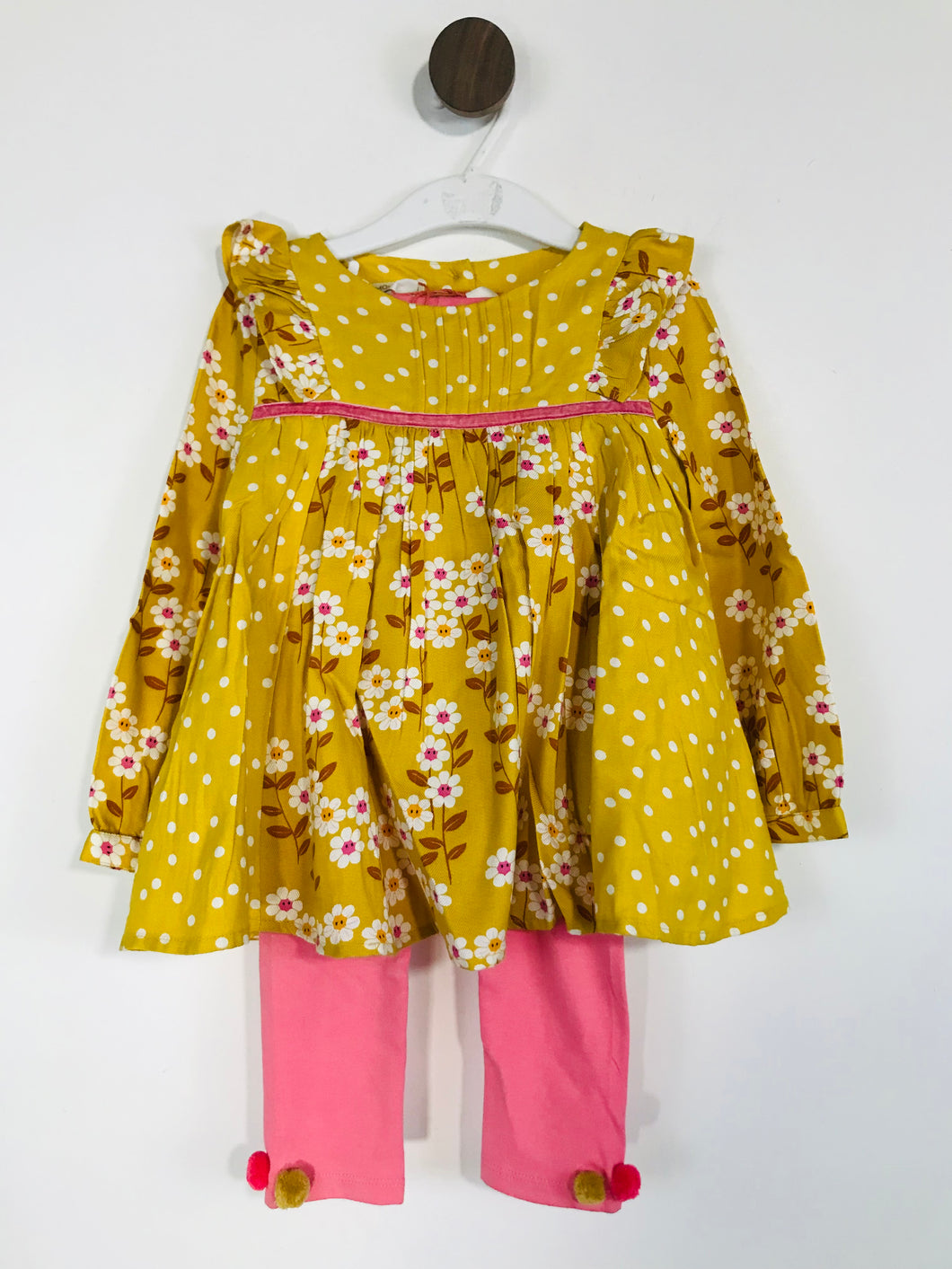 Monsoon Kid's Floral Long Sleeve Smock Dress & Leggings Dress NWT | 2-3 Years | Yellow
