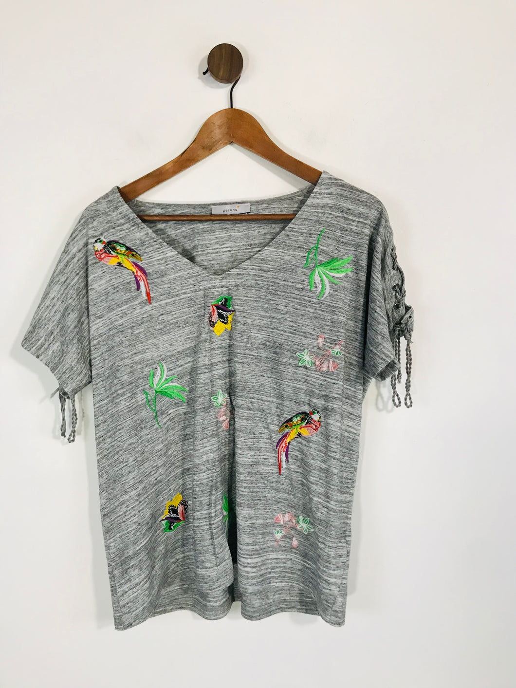 Per Una Women's Embroidered T-Shirt | UK14 | Grey